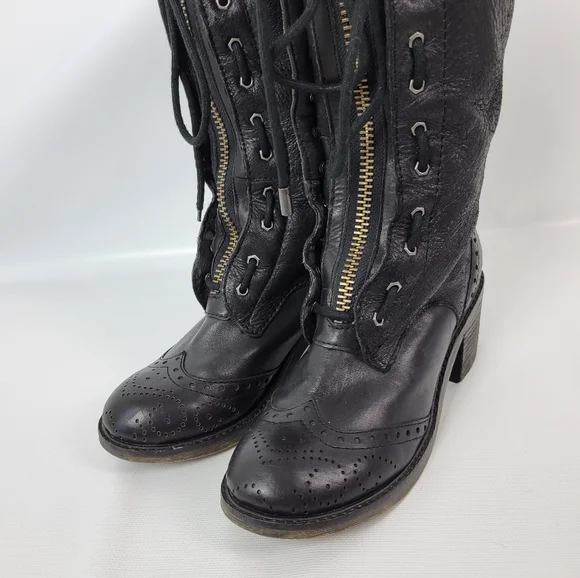Kelsie Dagger Leather Sheepskin Sherling Lined Zippered Lace-up Boots Sz 6.5 - Picture 5 of 12